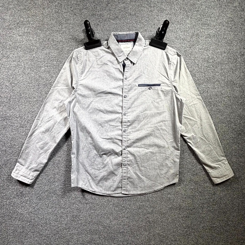 Craft + Flow Shirt Men's M Light Gray Woven Long Sleeve Button Up Casual Classic